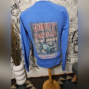 Vintage Y2K Dirty Dick's Restaurant Blue Graphic Sweatshirt Delta Fleece Small